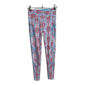 Wolven Amalfi Womens Pocket Leggings Turquoise Coral Size Medium